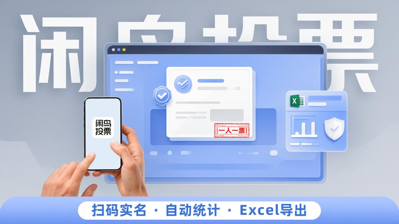 评优评先怎么防刷票？闲鸟投票小程序扫码实名投票，自动统计+Excel导出全流程实操