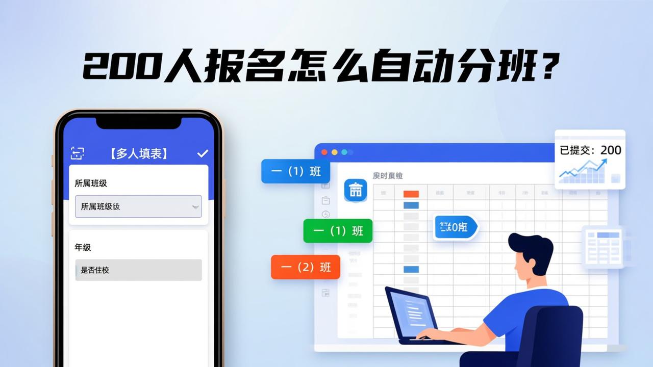 200人报名怎么自动分班？用【多人填表】扫码填一张表，实时查交表状态并导出Excel