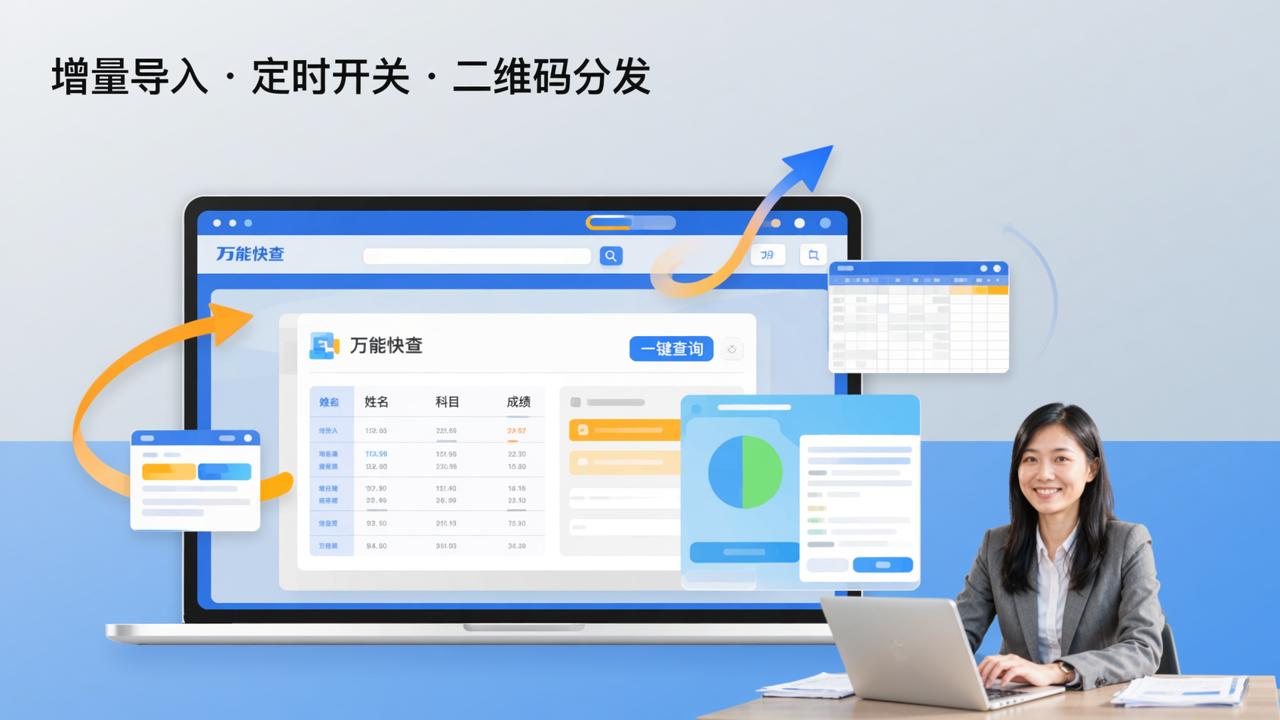 表格转查询小程序怎么选？万能快查支持增量导入、定时开关、二维码分发，教师发成绩/工资条实测好用