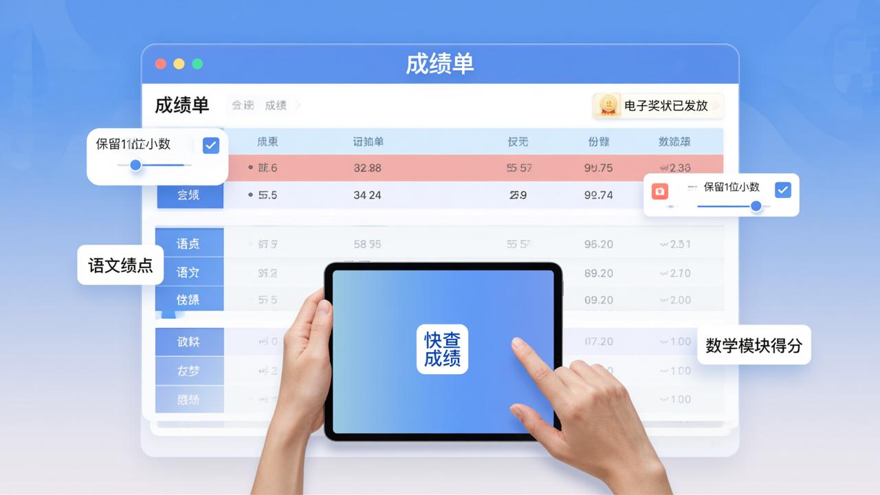 成绩单模板怎么做？快查成绩微信小程序支持自定义列名、小数位、通知说明和电子奖状发放
