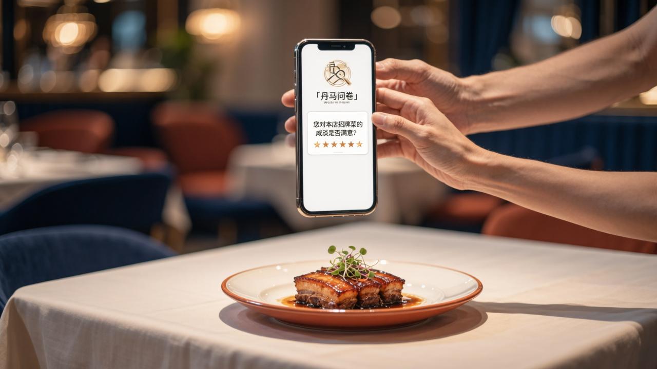 餐饮店怎么设计顾客满意度问卷？用【丹马问卷】微信小程序免费做美食评价表，扫码填写自动统计结果