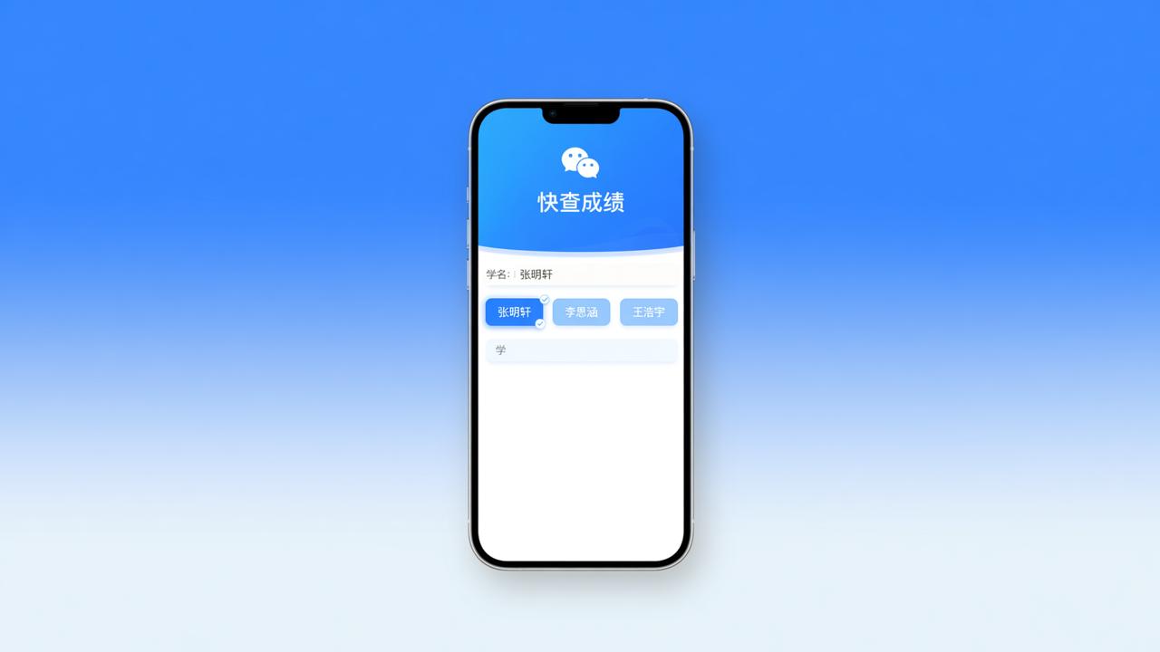 怎么快速查成绩？快查成绩微信小程序点击姓名自动填充，支持3人同查+二维码分享