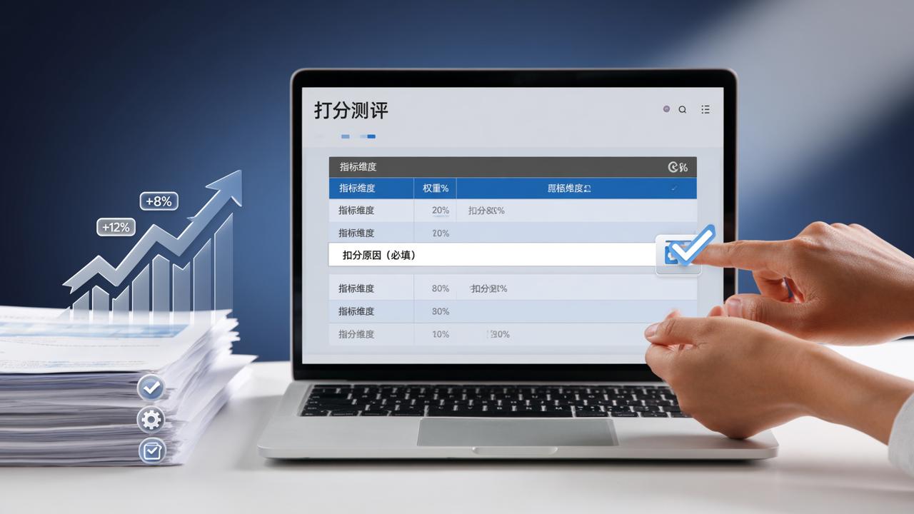 绩效考核评分扣分原因怎么写？用【打分测评】设置多维度指标+权重+强制说明，让打分有据可依