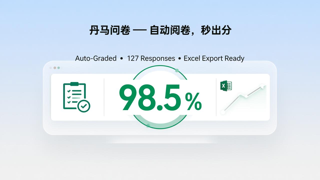 问卷自动阅卷成绩怎么算？丹马问卷设置标准答案后秒出分，支持导出Excel成绩单
