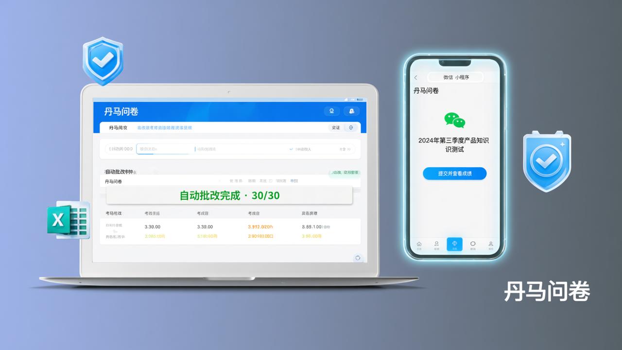 微信扫码填问卷怎么自动批改？丹马问卷支持考试阅卷、实名管理、Excel导出全流程