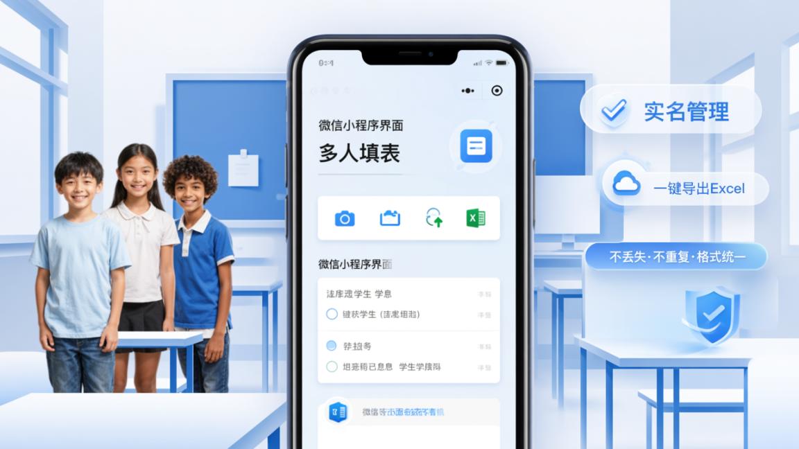 班级收集学生照片视频用什么工具？多人填表微信小程序扫码提交、实名管理、一键导出Excel教程